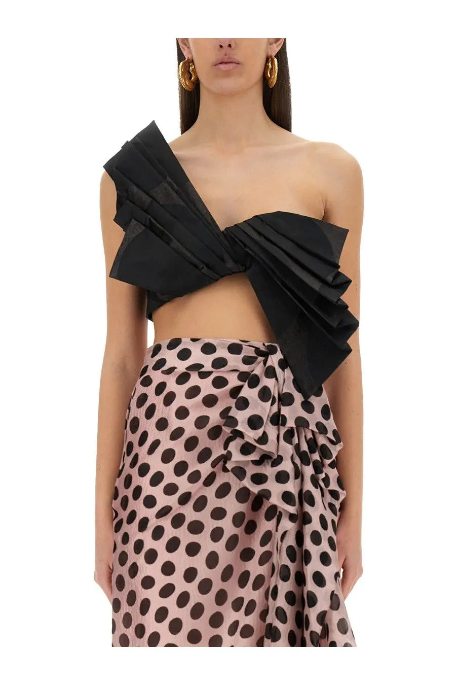 Black Nina Ricci women’s one-shoulder ruffled top with twisted bow detail perfect for elegant occasions