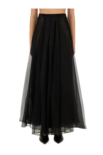 Nina ricci women’s black pleated maxi skirt with sheer overlay panels for elegant and voluminous style