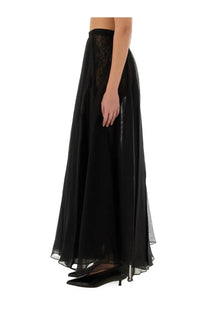 Nina Ricci women’s black maxi skirt with sheer lace waist detailing and flowing lightweight fabric for elegant wear