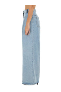 Nina Ricci women’s light-wash denim wide-leg jeans with high waist and classic front pockets in blue