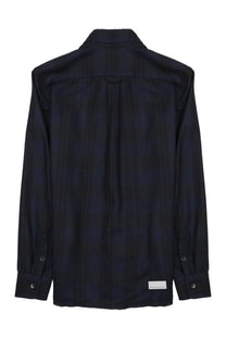 Dark navy blue men’s button-up shirt with subtle textured weave and finished cuffs from Nine:Inthe:Morning Camicia Giosué