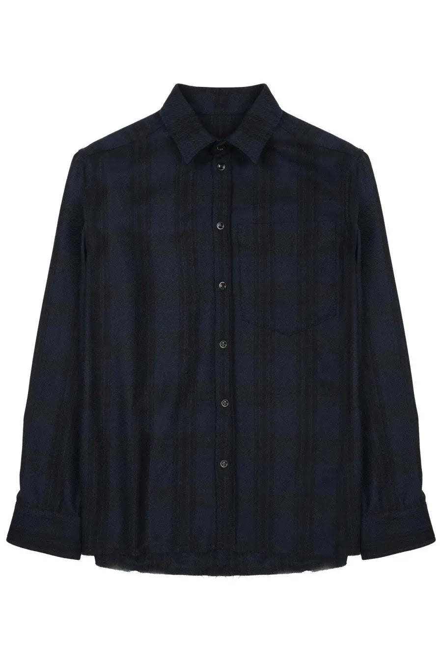 NineintheMorning men’s camicia Giosuè blue dark navy plaid button-up shirt with subtle vertical ribbing and silver buttons