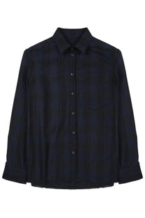 NineintheMorning men’s camicia Giosuè blue dark navy plaid button-up shirt with subtle vertical ribbing and silver buttons