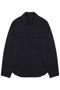 Black long-sleeved button-up shirt with two front patch pockets and classic collar in nineinthe morning mens giacca freud blue