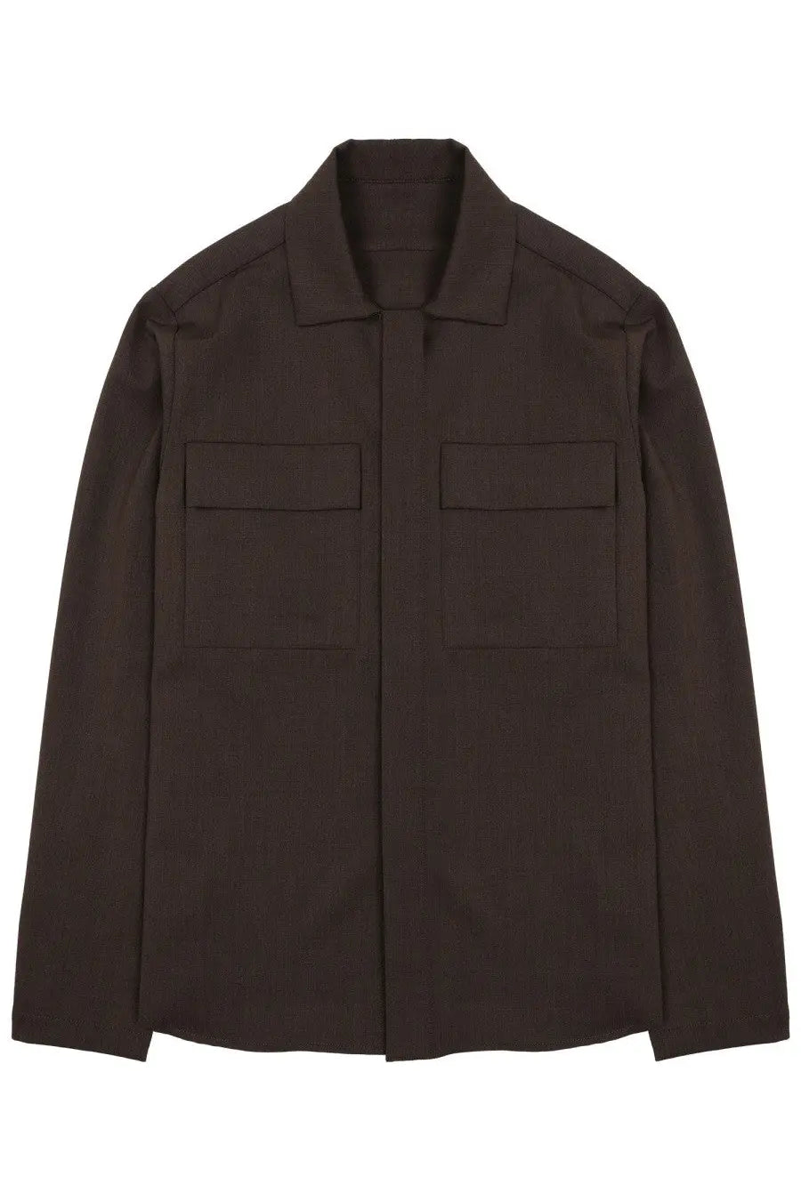 Dark brown minimalist utility jacket nine:inthe:morning men’s giacca freud brown with two front flap pockets and structured collar