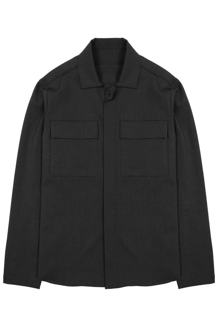 Nineinthe morning men’s giacca freud grey black long-sleeved button-up shirt with collar and two front flap pockets