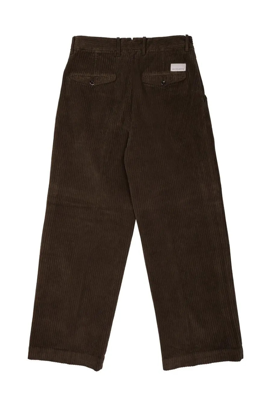 Nineinthe morning men’s brown corduroy trousers with relaxed fit and buttoned back pockets shown from the back side