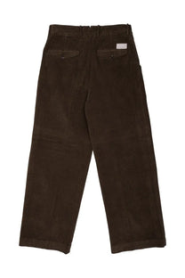 Nineinthe morning men’s brown corduroy trousers with relaxed fit and buttoned back pockets shown from the back side