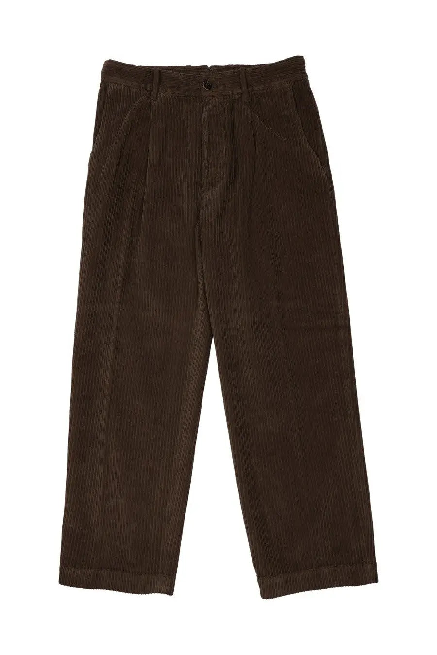 Dark brown corduroy pleated front trousers with button closure from nineinthe morning men’s pantalone chino plissettato brown