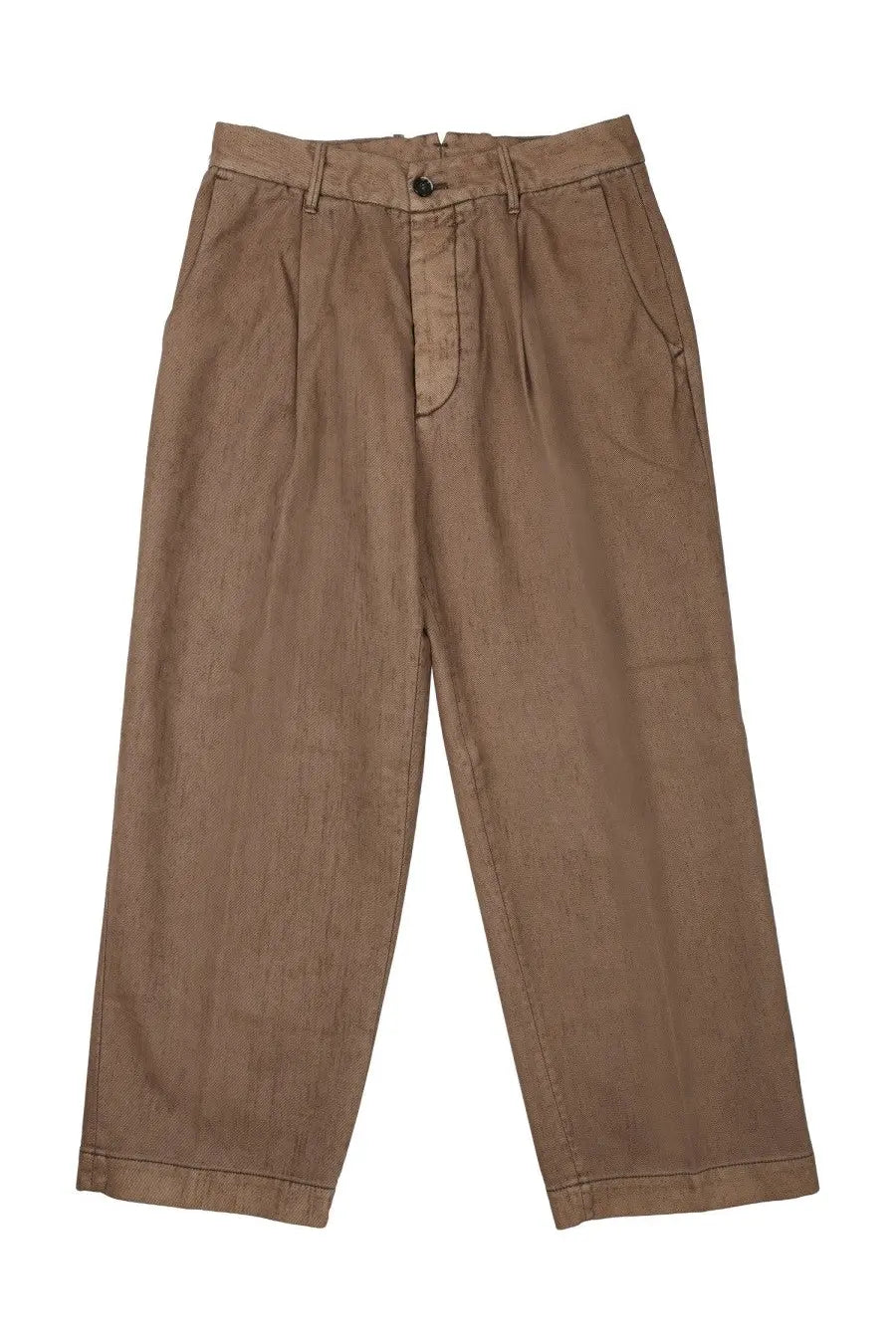 Nineinthe morning men’s brown cotton tan pleated trousers with button closure and straight-leg cut