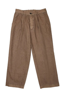 Nineinthe morning men’s brown cotton tan pleated trousers with button closure and straight-leg cut
