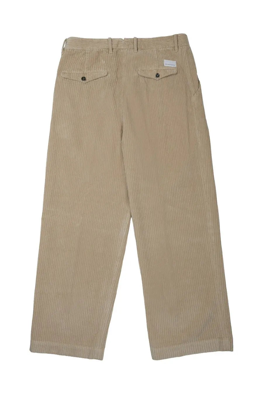 Beige corduroy mens pantalone with vertical ribbed texture and two back pockets by nineinthe morning
