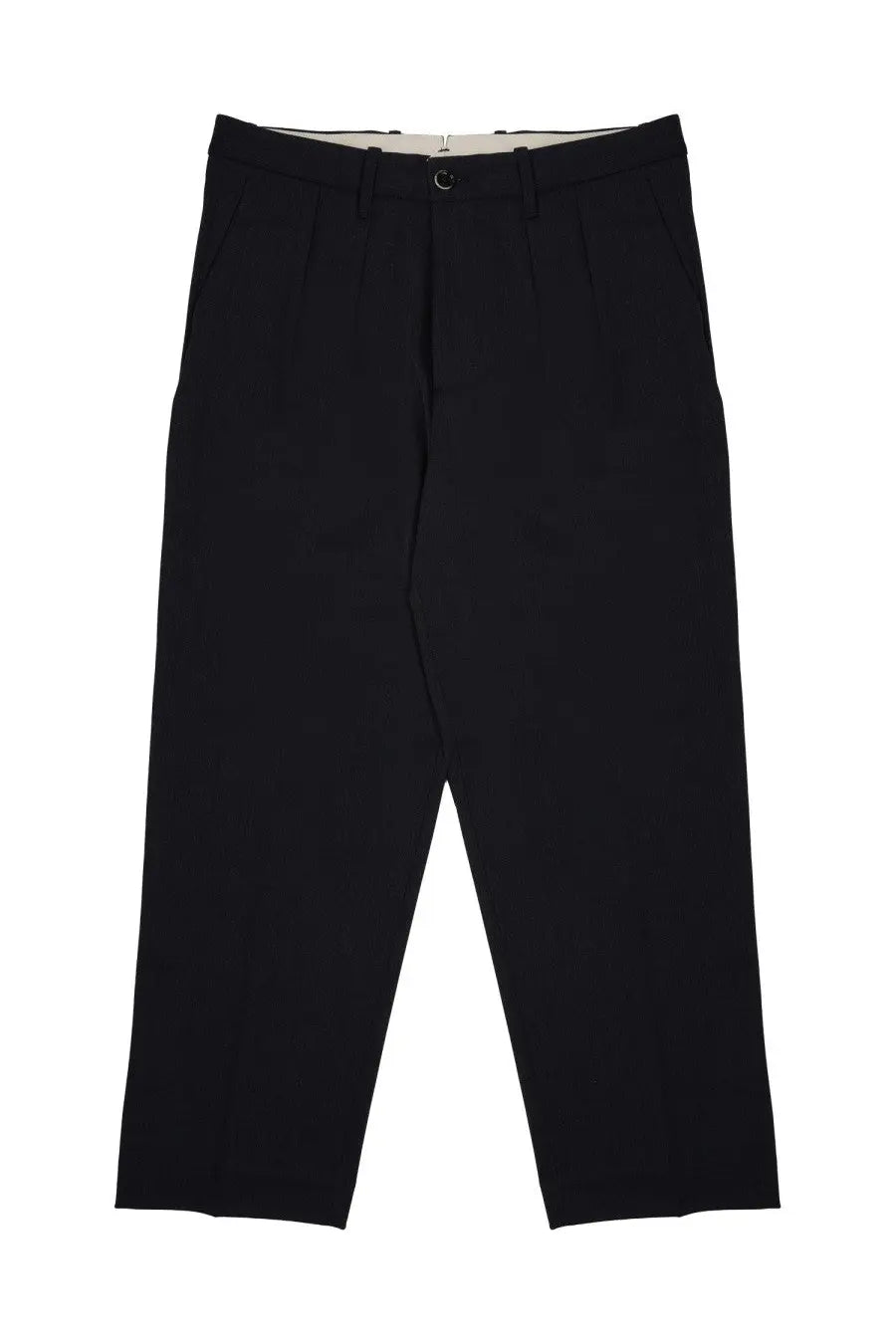 Nine inthe morning men’s pantalone kai blue black pleated trousers with tailored fit and subtle contrast waistband