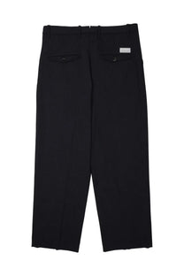 Black tailored pantalone kai blue trousers with sleek straight-leg cut and metallic button front pockets by nineinthe morning