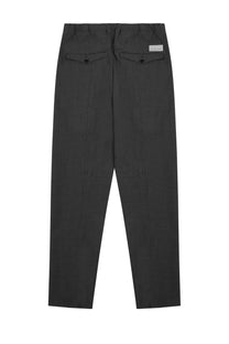 Dark gray tapered pantalone mirko grey with drawstring waist and buttoned back pockets by nineinthe morning men’s