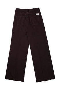 Black wide-leg denim trousers with a straight hem and rear pockets by Nine Inthe Morning in cotton brown shown from the back