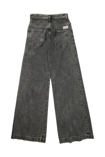 Nine:inthe:morning women’s wide-leg denim jeans in dark gray faded wash with classic back pockets shown from back side