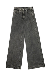 Nineinthe morning women’s high-waisted wide-leg denim jeans in faded dark gray cotton with classic stitching and button closure