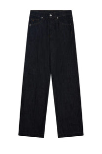 Nine Inthe Morning women’s dark-wash denim jeans audrey blue with straight-leg cut and silver-toned button closure