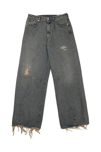 Nine in the morning women dark gray distressed wide-leg denim jeans with frayed hems and faded patches