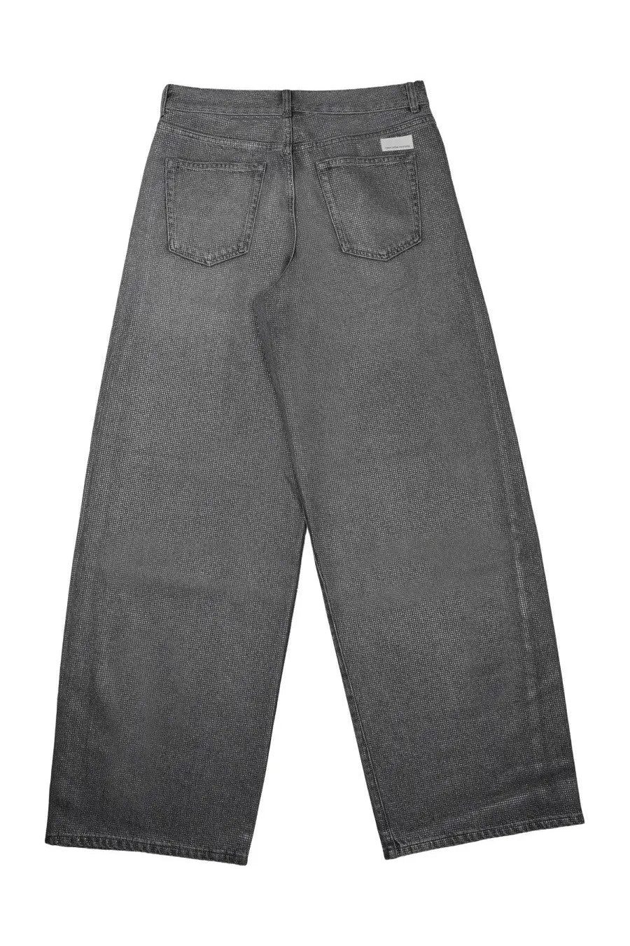 Nineinthemorning women’s grey wide-leg denim pantalon carrot fit gea with textured faded finish and classic back pockets visible