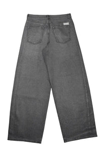 Nineinthemorning women’s grey wide-leg denim pantalon carrot fit gea with textured faded finish and classic back pockets visible