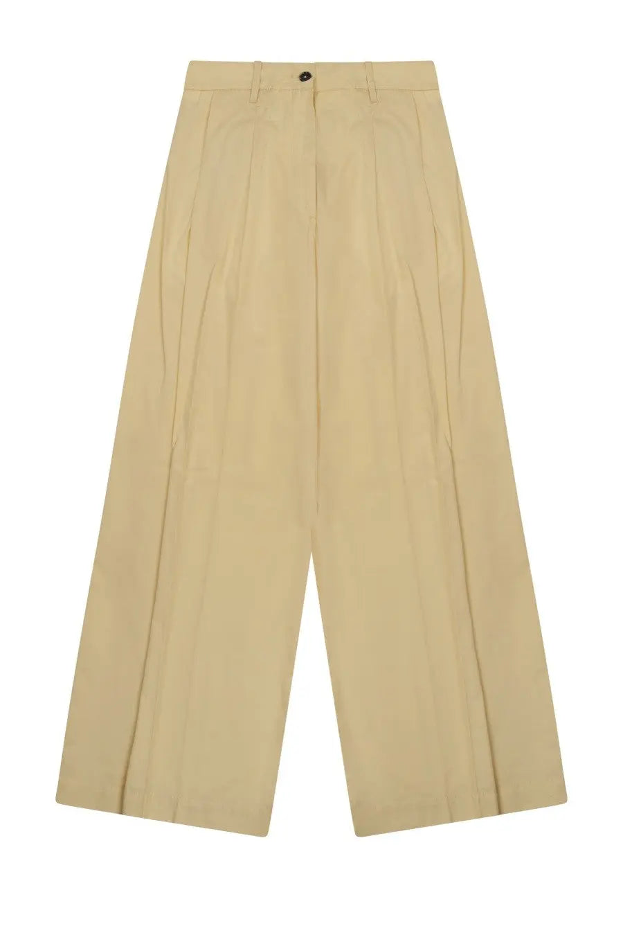 Beige high-waisted wide-leg trousers with pleated front and button closure from Nine Inthe Morning pantalone chino Petra Yellow