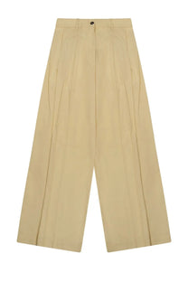 Beige high-waisted wide-leg trousers with pleated front and button closure from Nine Inthe Morning pantalone chino Petra Yellow