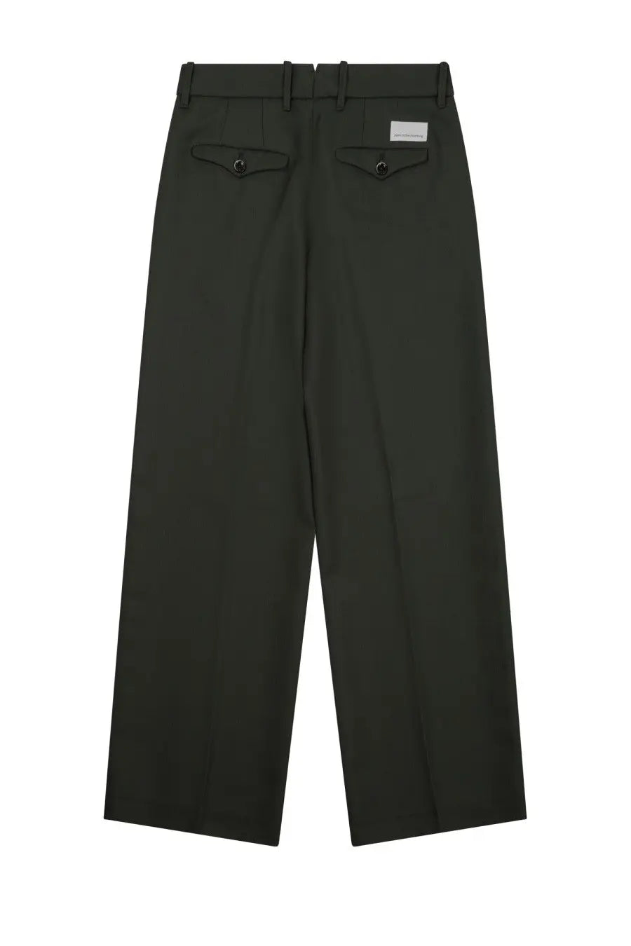 Nineinthe morning women’s pantalone fiamma green tailored dark green wide-leg trousers with black button pockets