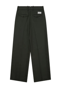 Nineinthe morning women’s pantalone fiamma green tailored dark green wide-leg trousers with black button pockets