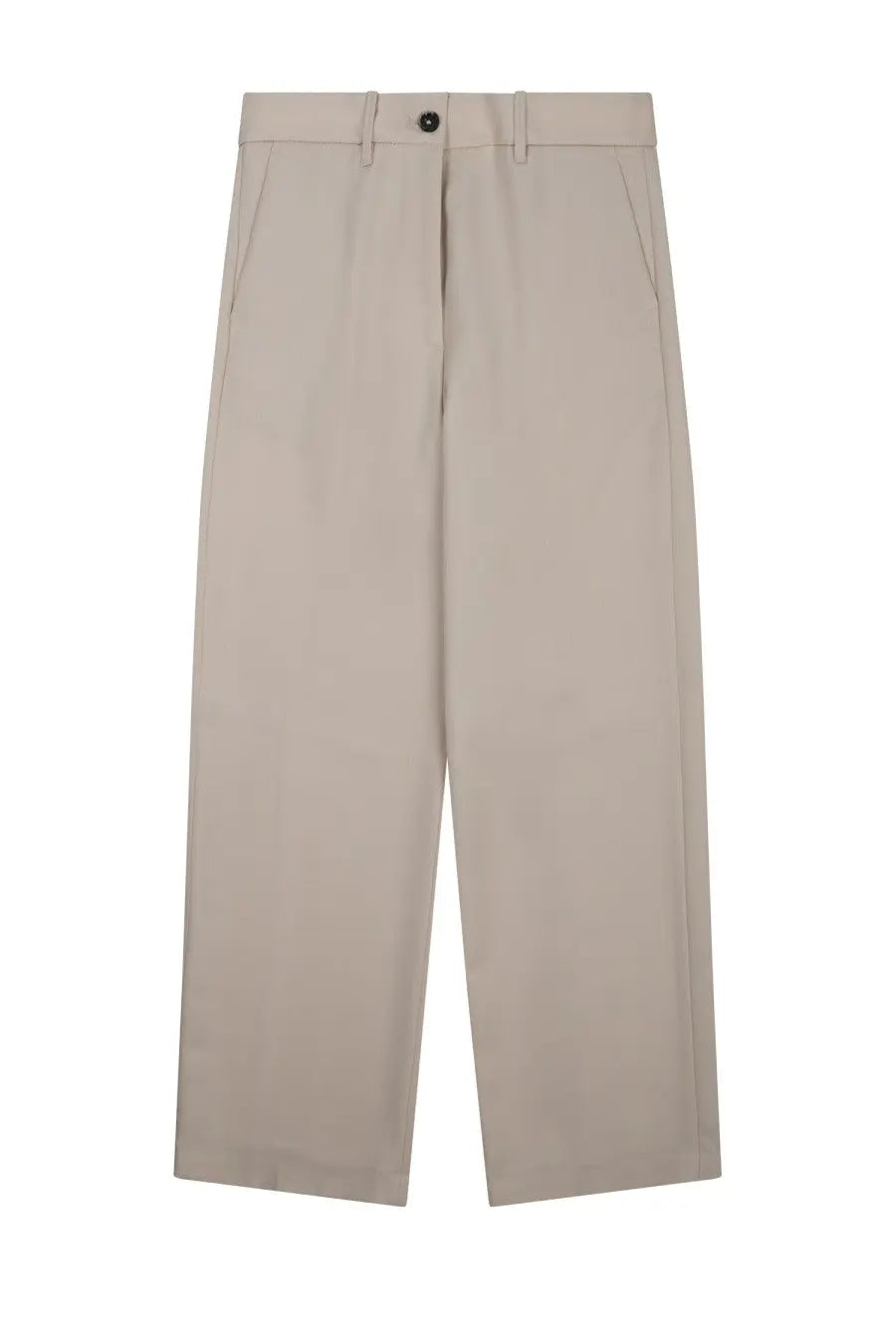 Beige wide-leg pantalone fiamma white trousers by Nine Inthe Morning with minimalist design and black button waistband