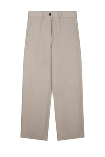 Beige wide-leg pantalone fiamma white trousers by Nine Inthe Morning with minimalist design and black button waistband