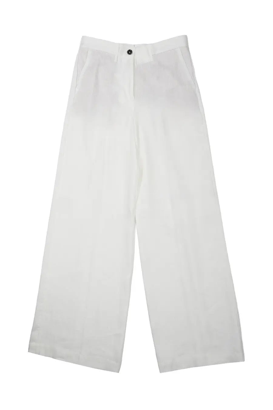 Nineinthe morning women’s pantalone karen white wide-leg linen trousers with clean design and single black button waistband