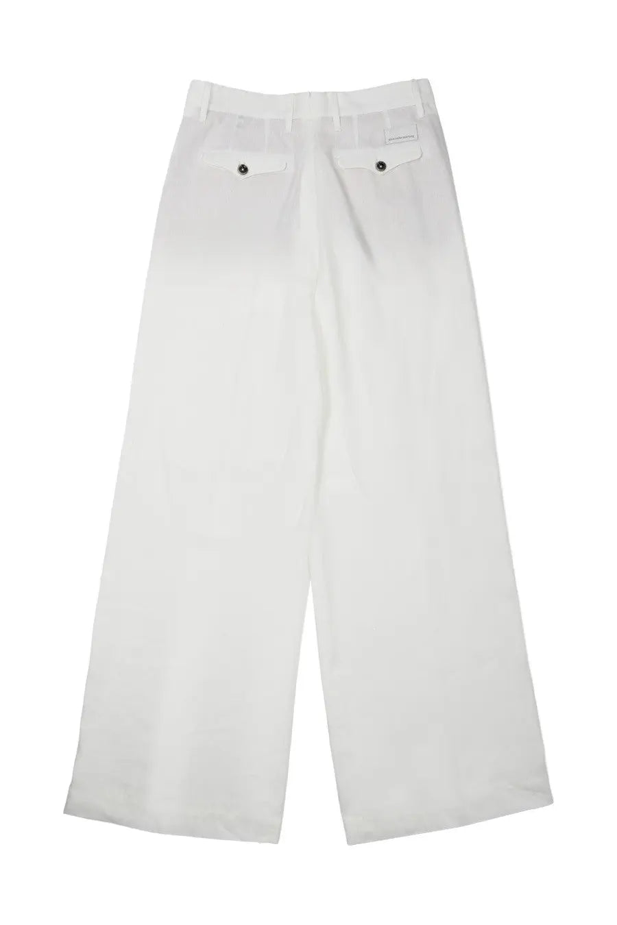 White wide-leg nineinthe morning pantalone karen trousers back side with minimalist design and button details on pockets