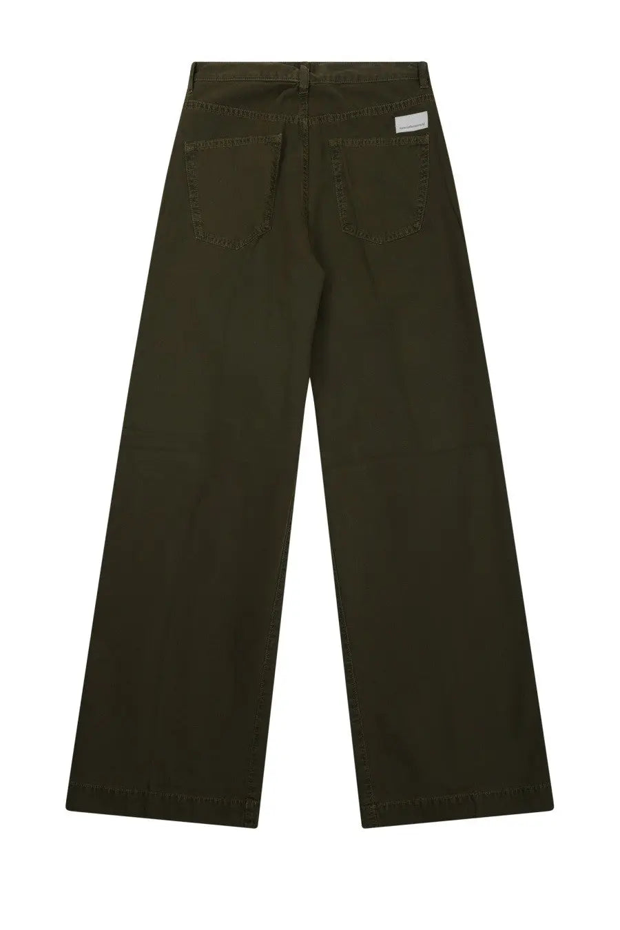 Nineinthe morning women’s olive green wide-leg denim trousers with minimalist design and subtle stitching details