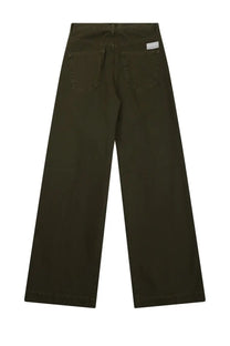 Nineinthe morning women’s olive green wide-leg denim trousers with minimalist design and subtle stitching details