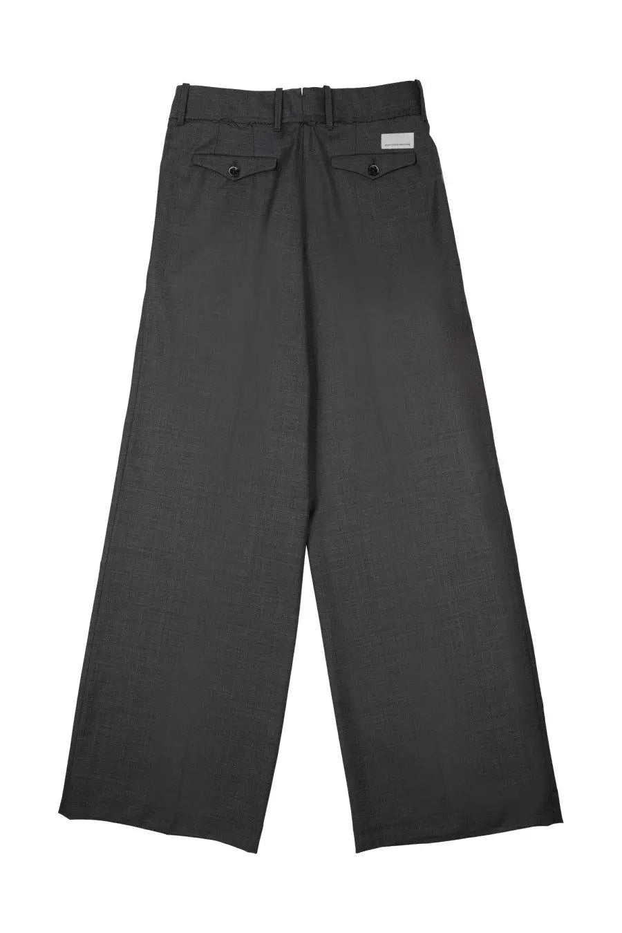 Back view of nine inthe morning women’s pantalone sandra grey black wide-leg trousers with buttoned rear pockets and white label