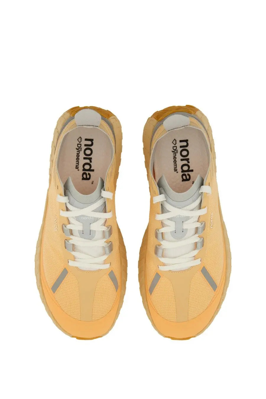 Norda men’s conder dyneema sneaker in yellow featuring yellow-orange design with white laces and gray accents