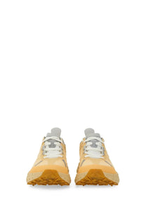 Pair of norda men’s conder dyneema yellow hiking sneakers with white laces and gray accents for outdoor use