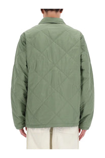The North Face men’s Afterburner olive green quilted jacket with diamond stitching pattern and flannel lining