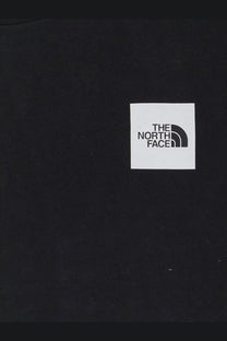 The North Face men’s black cotton t-shirt with a white square logo featuring black text and arc design on the front