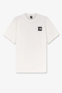 The north face men’s white cotton t shirt with a black square logo on the left chest
