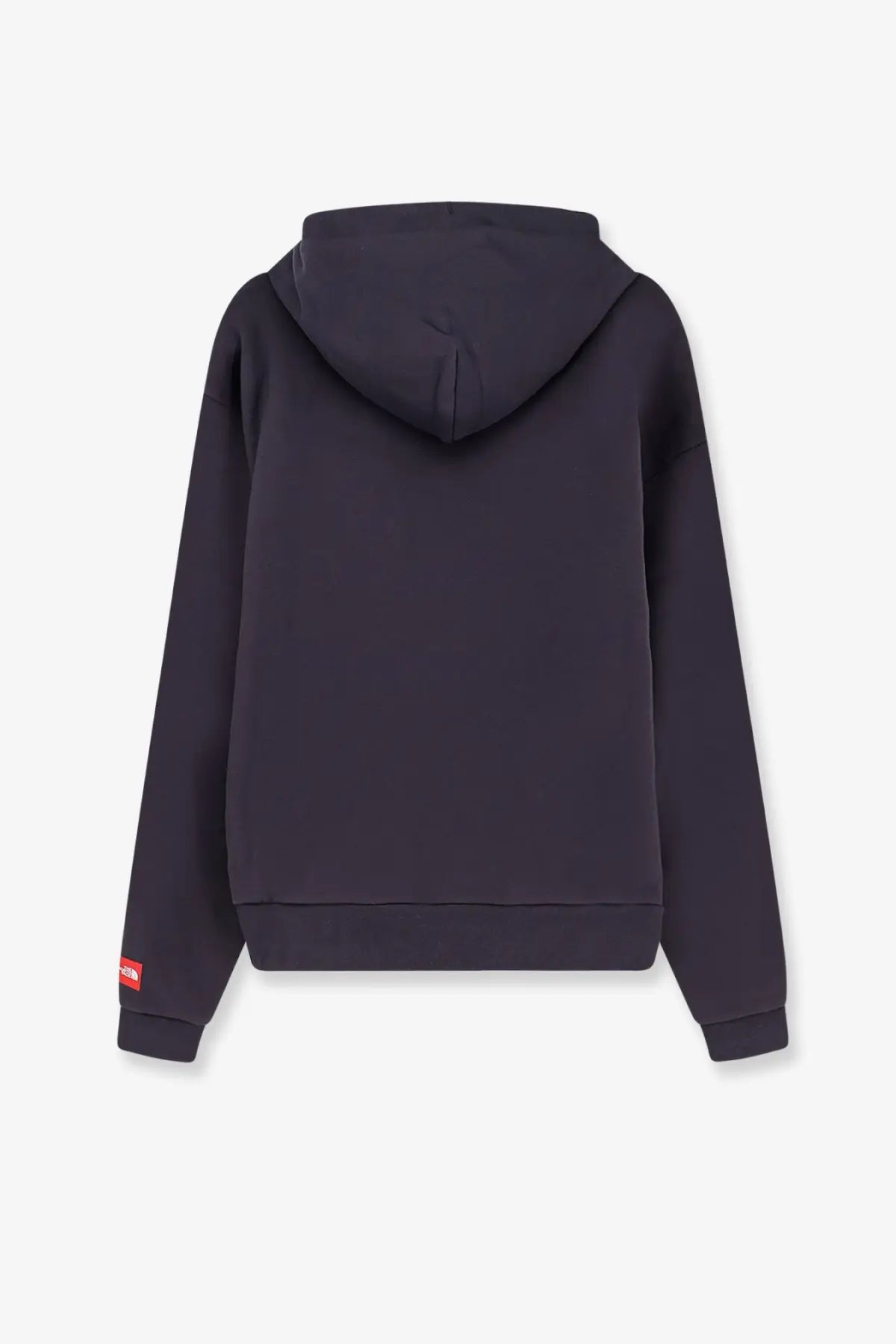 The north face men’s black cotton hooded sweatshirt with a subtle red brand tag on the left sleeve