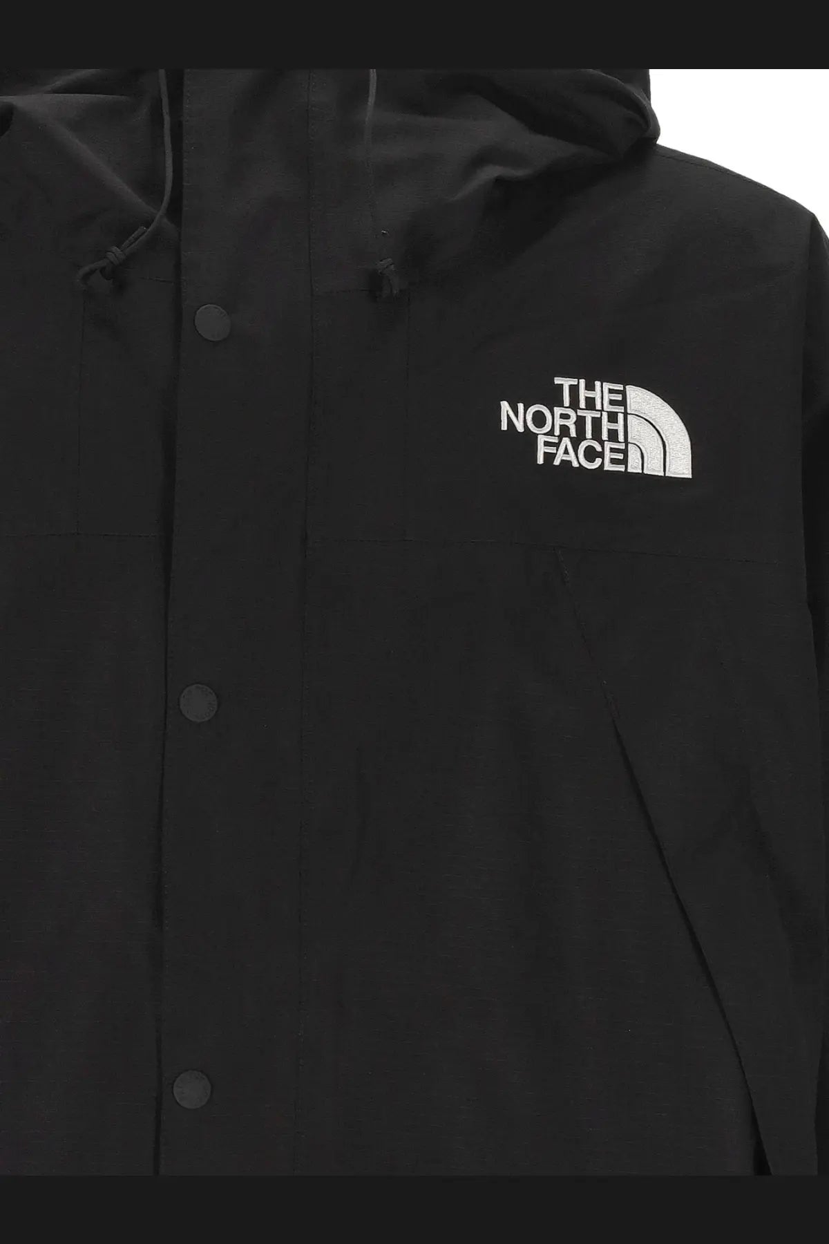 The north face men’s dryvent mono jacket black with white embroidered logo on the chest for waterproof protection