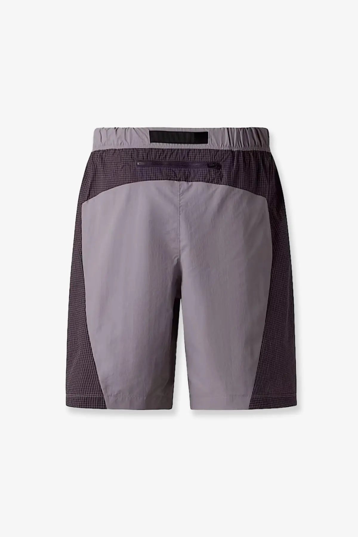 The North Face men’s nylon Bermuda shorts in black with gray side panels featuring a subtle grid pattern