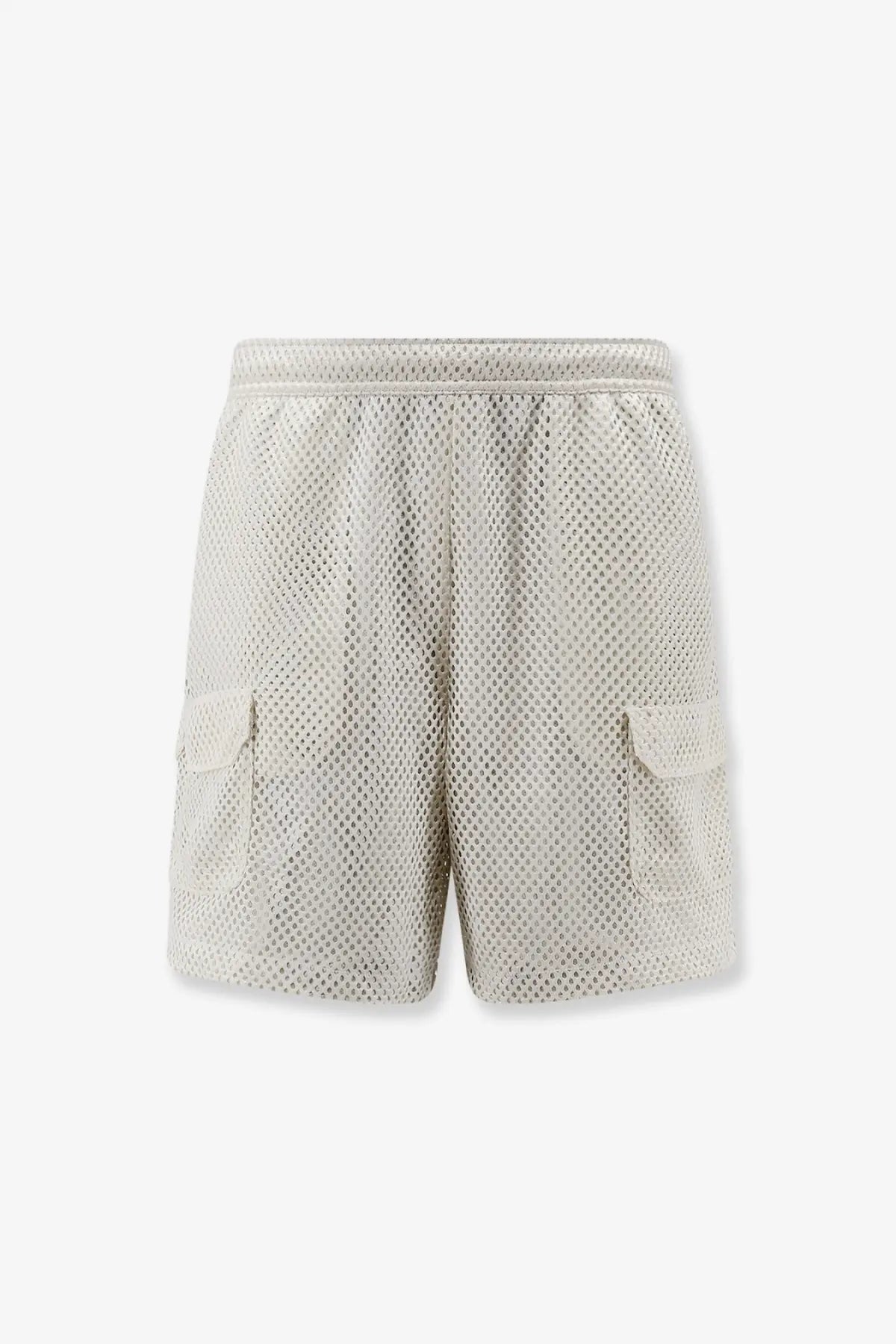 The North Face men’s nylon bermuda shorts in beige mesh with side pockets and matching elastic waistband