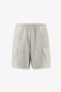 The North Face men’s nylon bermuda shorts in beige mesh with side pockets and matching elastic waistband