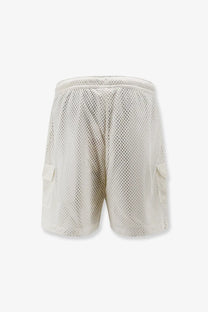 The north face men’s nylon bermuda shorts in off-white mesh with side pockets and an elastic waistband