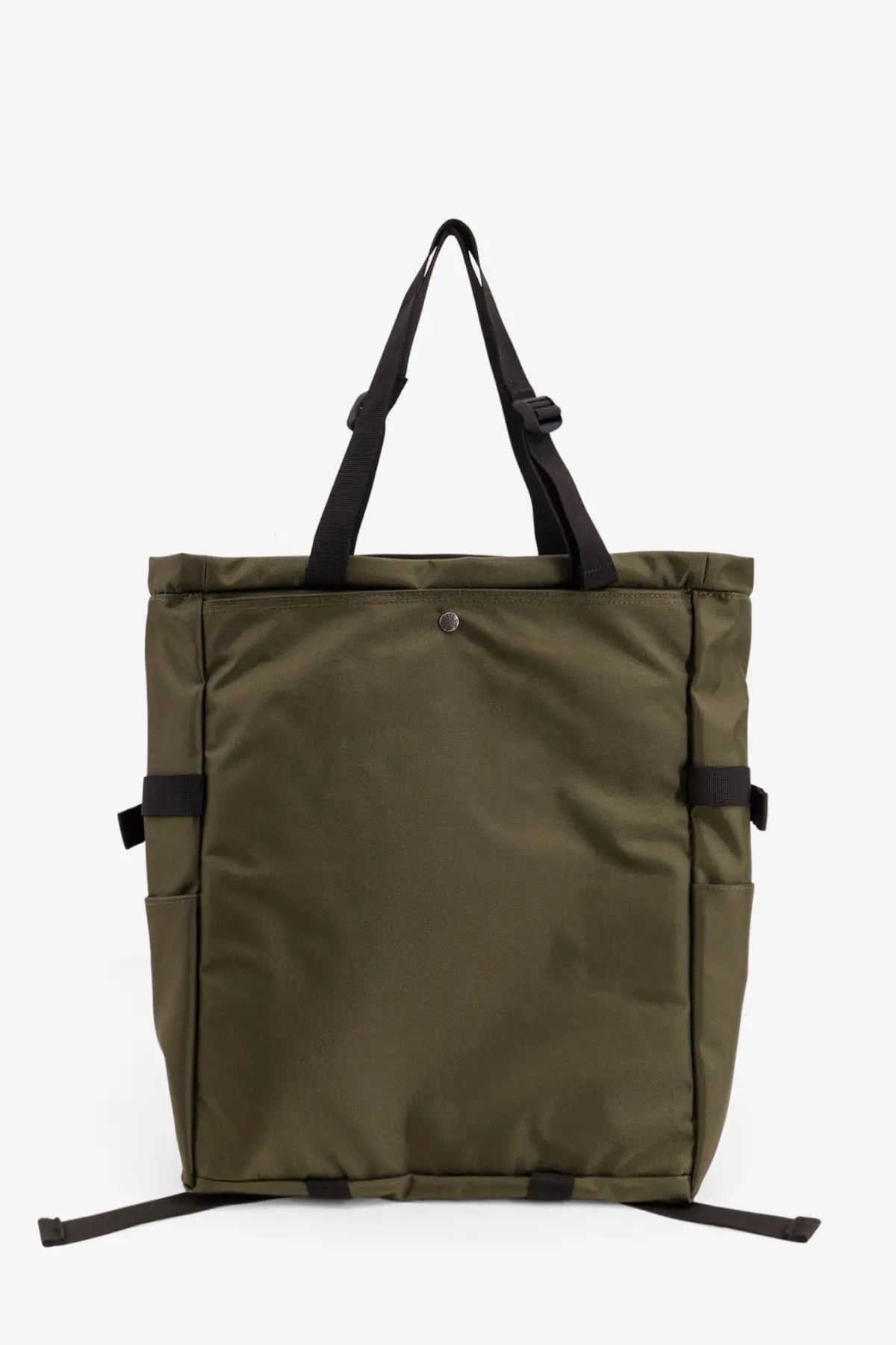 The north face men’s nylon handbag in beige with olive green utility tote style and black adjustable straps