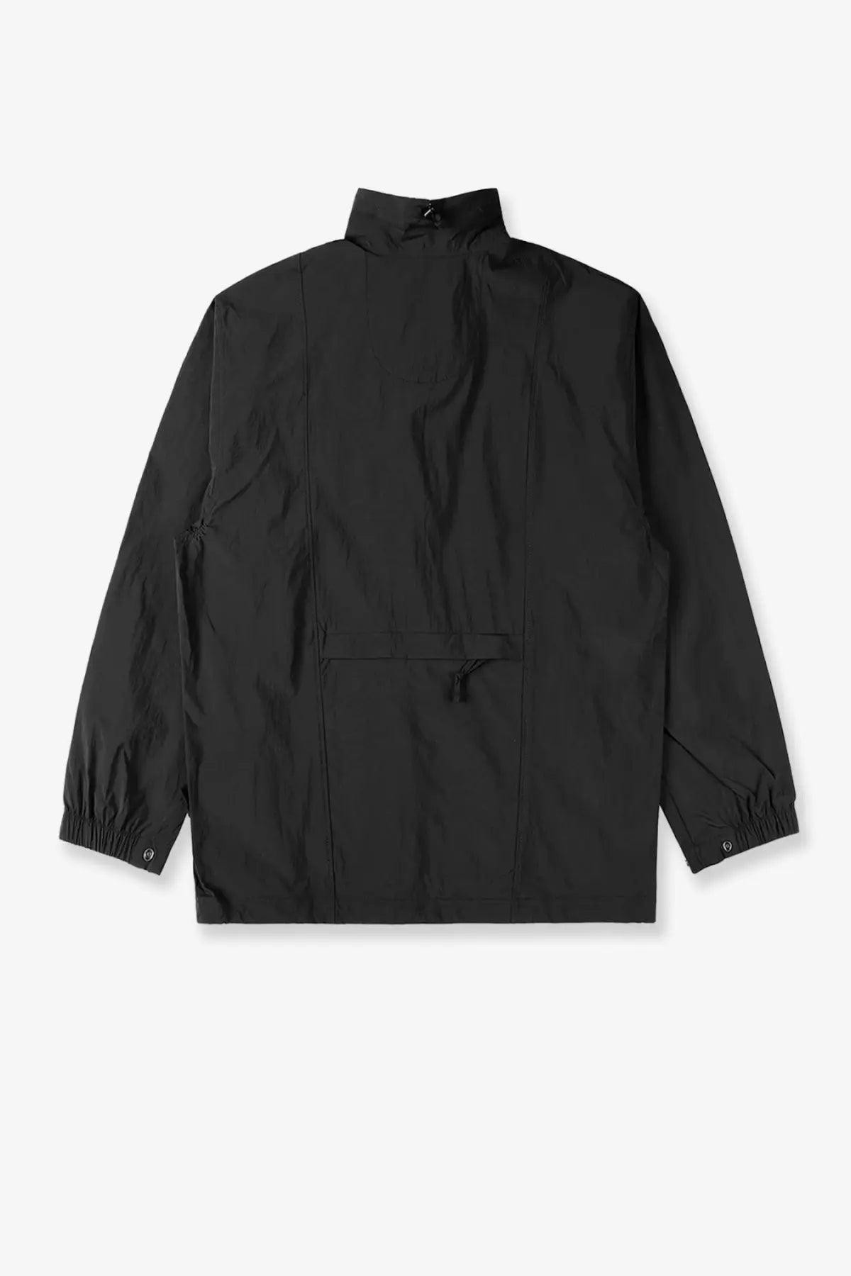 The north face men’s black nylon utility jacket features a minimalist design with a stand-up collar and elastic cuffs